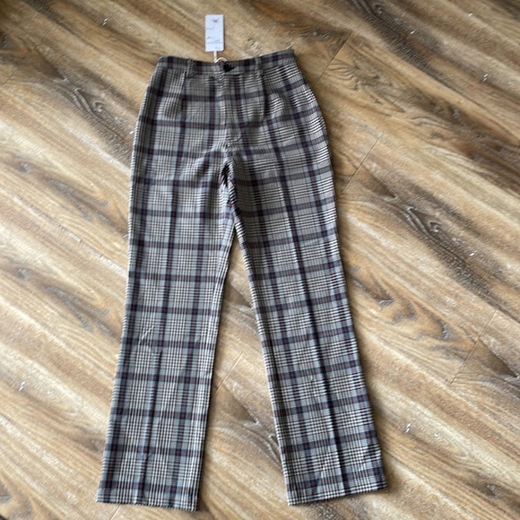 Reformation Franklin Pant Orange/Red Tan Check NWT